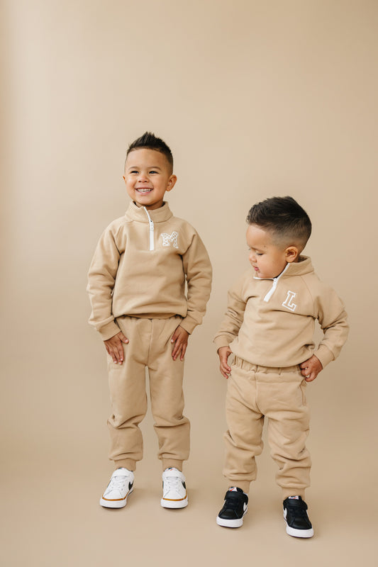 Organic Cotton Quarter-Zip Set - Tan