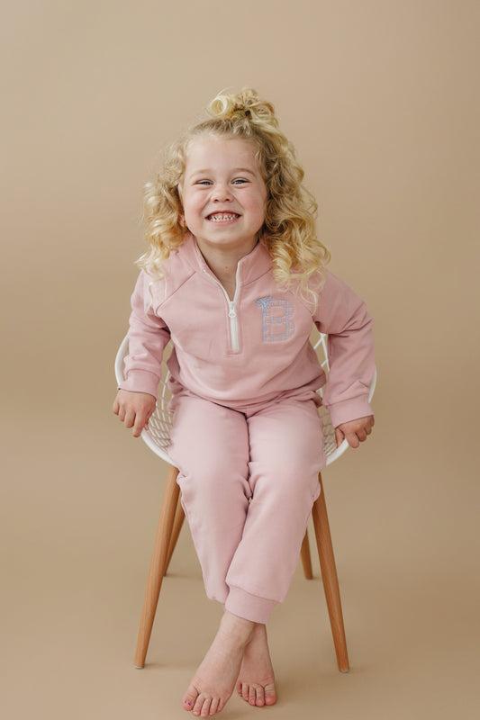 Blank Organic Cotton Quarter-Zip Set - Pink