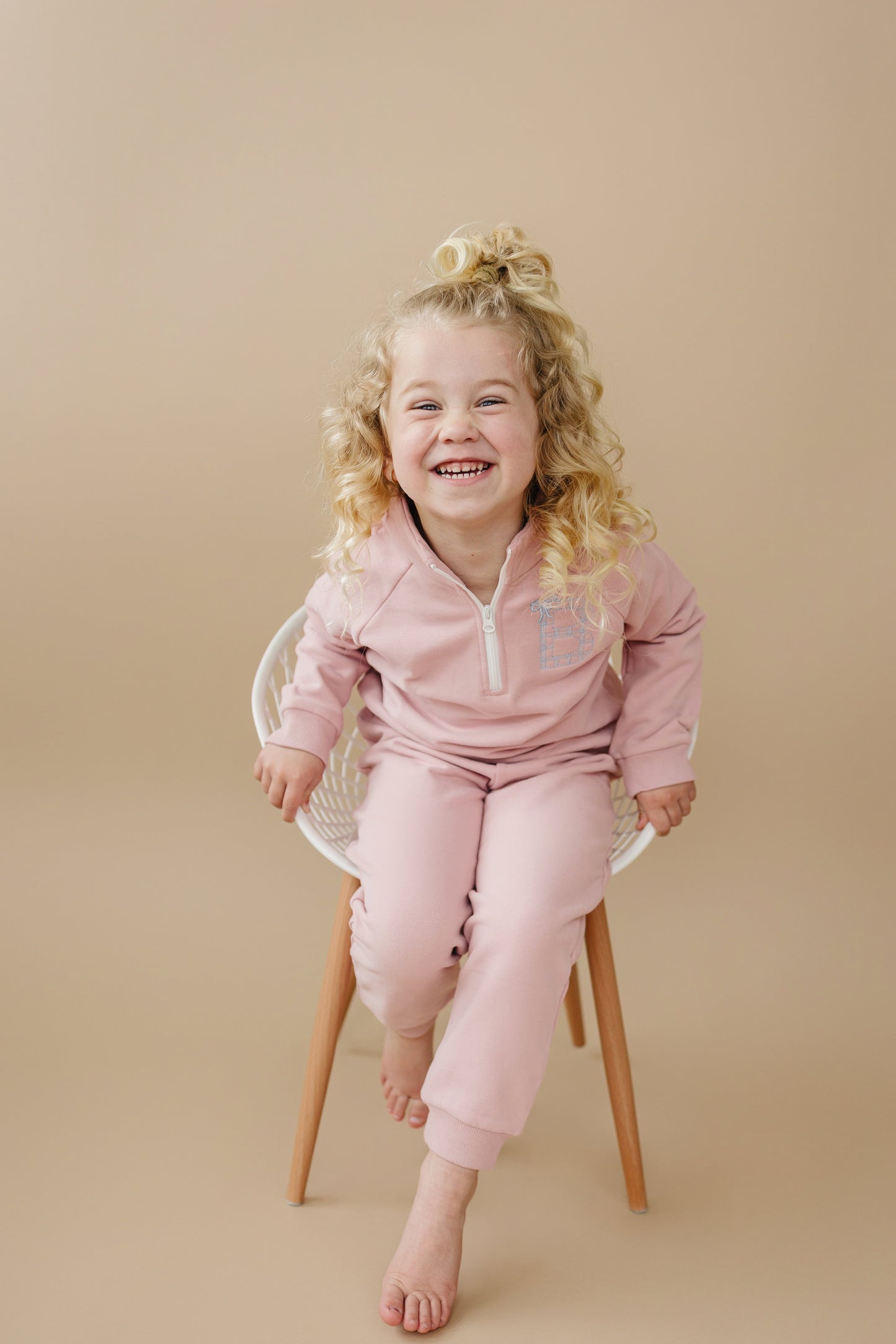 Blank Organic Cotton Quarter-Zip Set - Pink