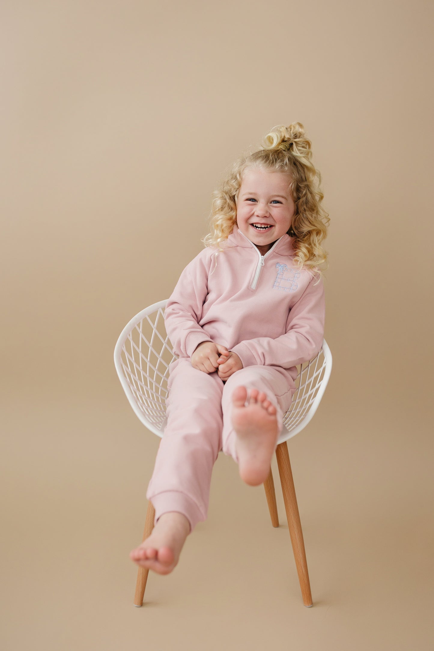 Blank Organic Cotton Quarter-Zip Set - Pink