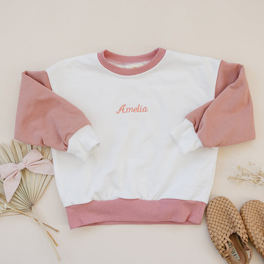 Colorblock Crewneck Sweatshirt - White & Pink