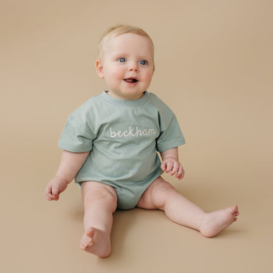 Organic Cotton Colorblock T-Shirt Romper - Teal