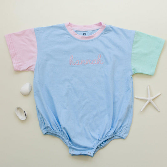 Colorblock T-Shirt Romper - Blue Pastel