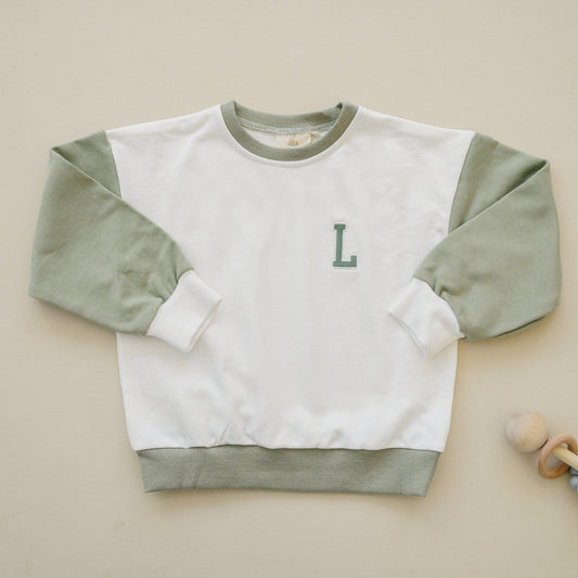 Colorblock Crewneck Sweatshirt - White & Sage