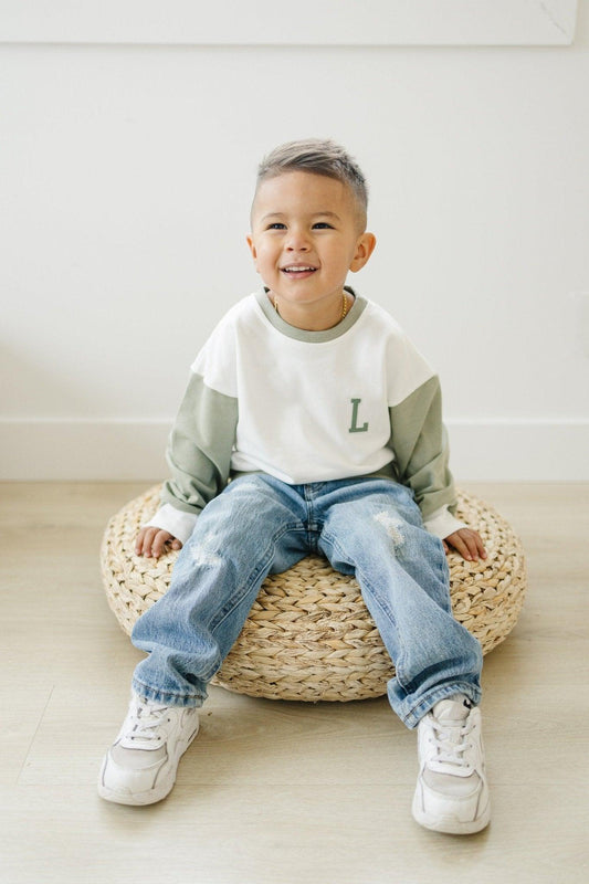 Colorblock Crewneck Sweatshirt - White & Sage