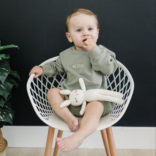 Organic Cotton Sweatshirt Bubble Romper - Sage or Cream
