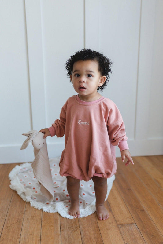 Sweatshirt Romper - Salmon Pink *NB only
