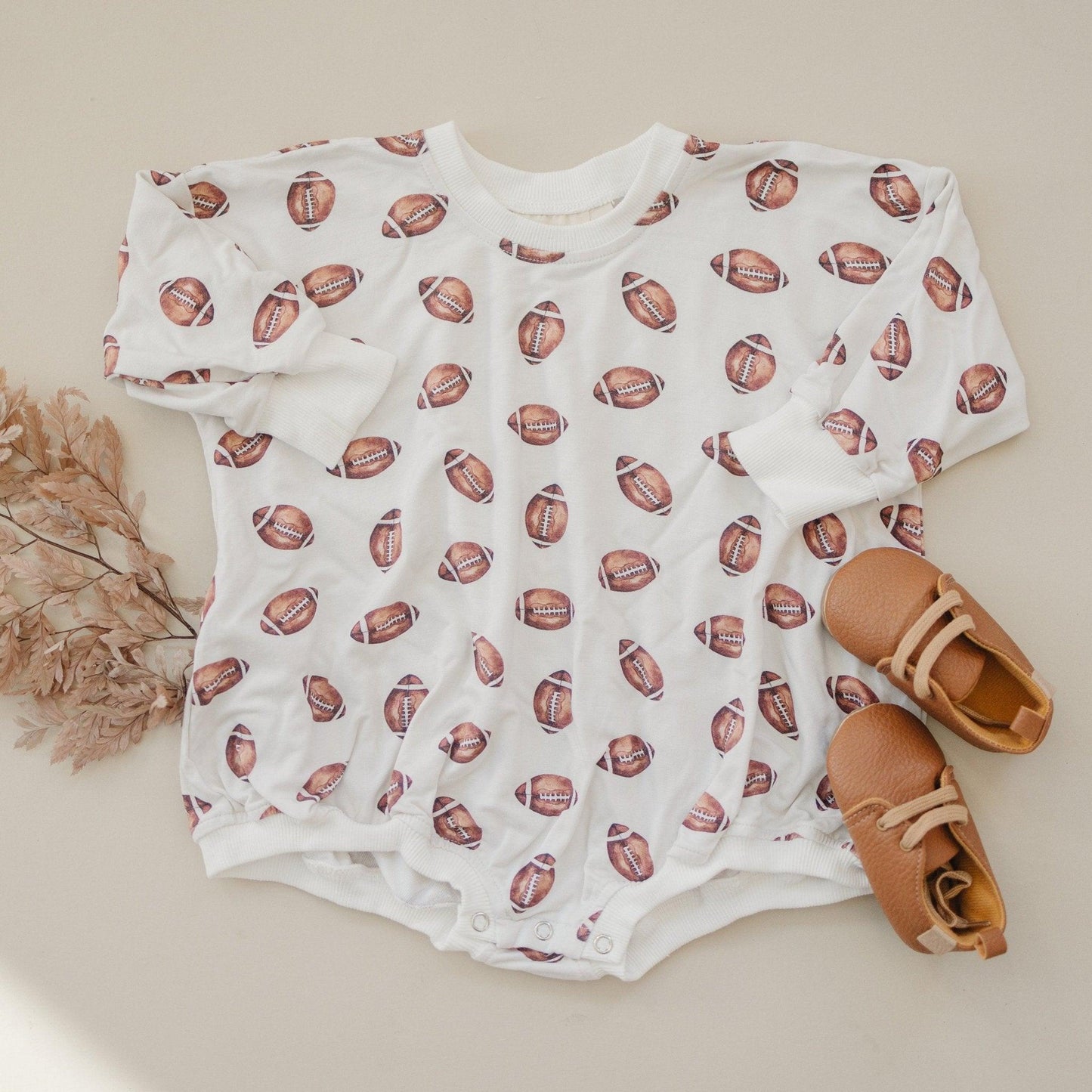 GAMEDAY PRESALE Football Print Bamboo Sweatshirt Bubble Romper *Early August