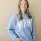 MAMA Applique Crewneck Sweatshirt - Blue Toile Print