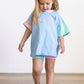Colorblock Oversized Tee w/Optional Biker Shorts Set - Blue Pastel